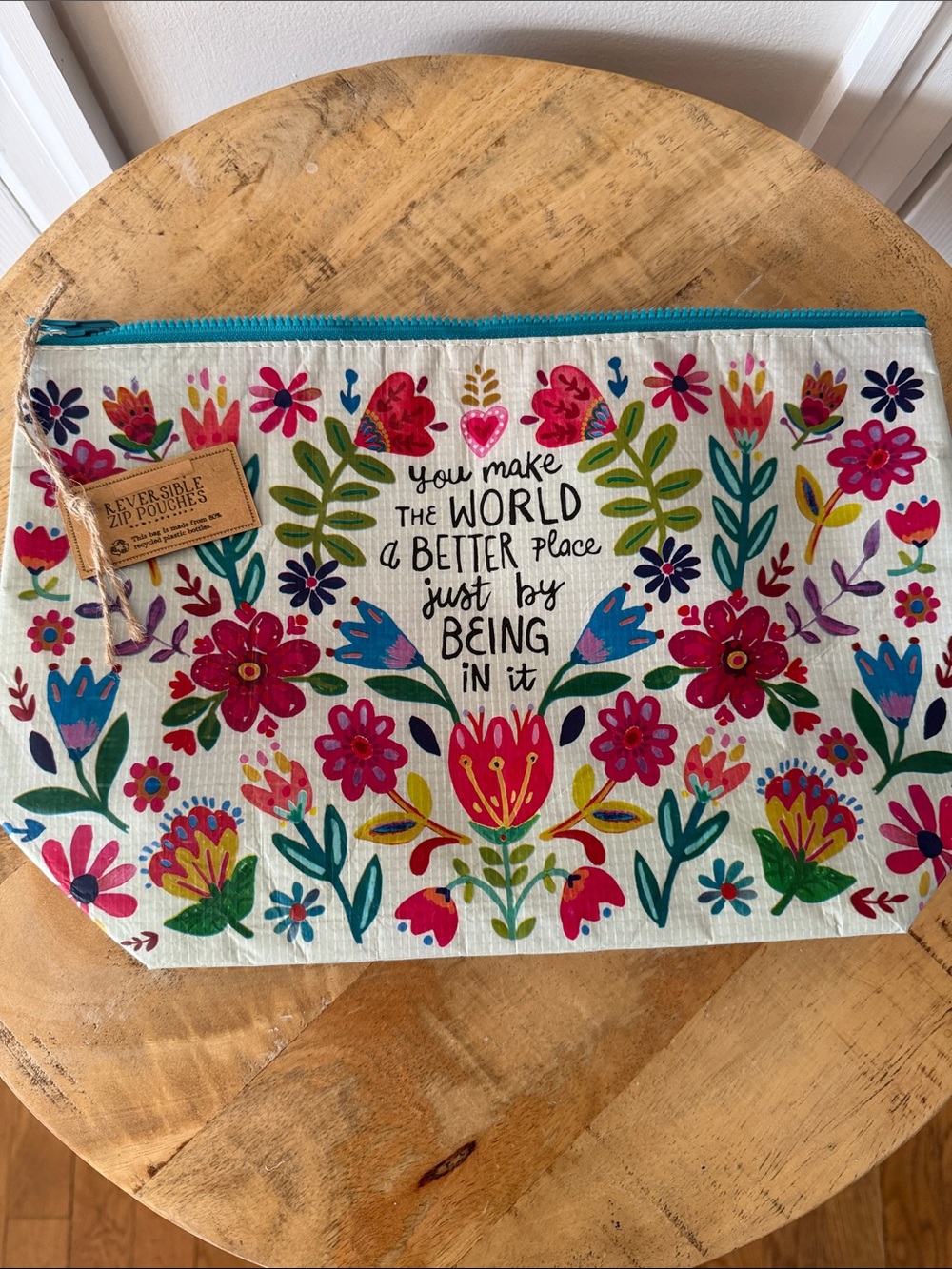 NATURAL LIFE Floral Zip Pouch in White, Pink, Red, Blue & Green